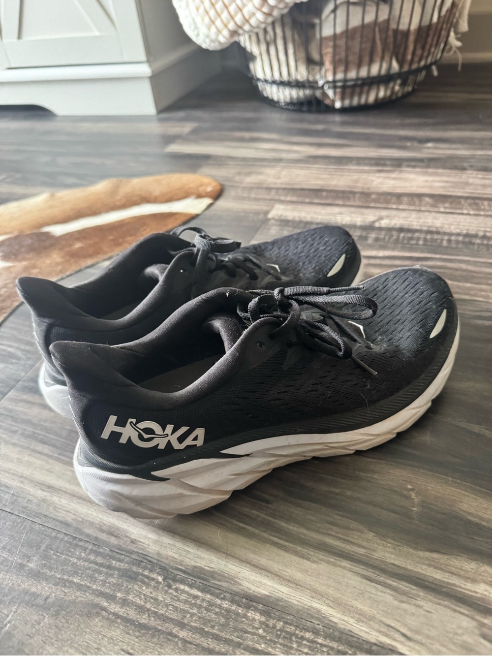 Hoka One One Black and White Women's Running Shoes